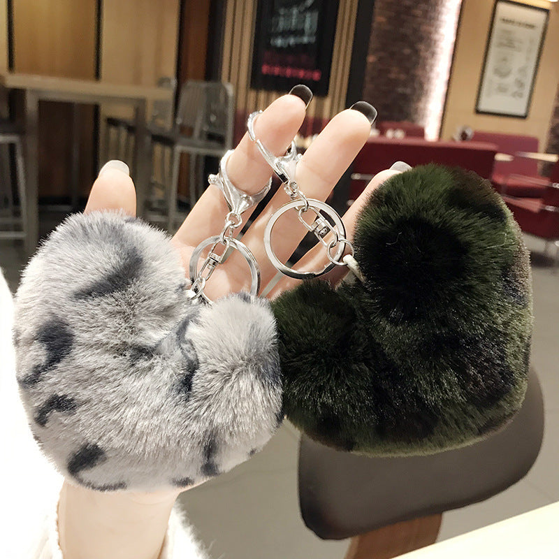 Llaves de metal de pelota de pelota de pelota de pelota de peluche de patrón de leopardo